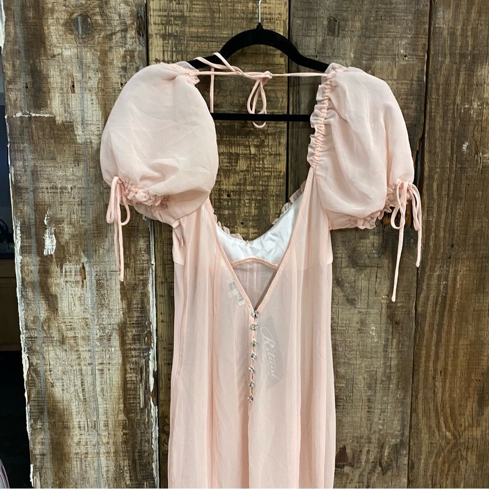 LOBA sheer Pink Midi Dress April Pastel Pink puff sleeves lingerie Revolve S - Picture 14 of 15